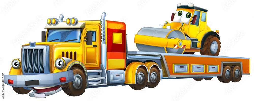 cartoon tow truck driving with load car illustration cartoon tow truck driving with load car illustration