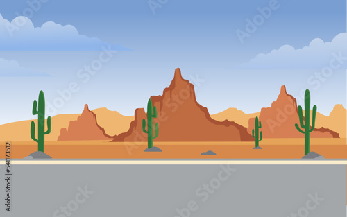 Desert landscape with an empty road vector illustration.