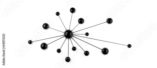 3D illustration of connected black dots or spheres  teamwork cooperation or group network concept isolated on white background