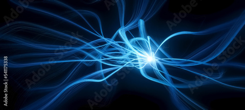 Konstfotografi Abstract 3D illustration of glowing blue orb with long curly waving tendrils, sc
