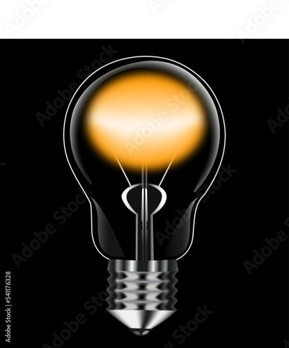 Realistic light bulb. Burning, shining incandescent lamp - vector illustration. Idea symbol. Electricity object.
