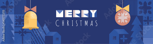 Christmas illustration with text. Vector winter banner in blue colors.Invitation template on blue background. Elegant decoration. Banner template background. 