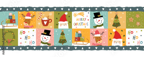 Colorful christmas seamless pattern, cute characters and decoration, great for wrapping paper, textiles, banners, wallpapers - vector design