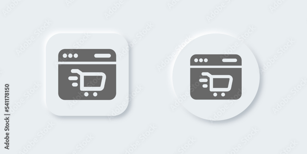 Online shop solid icon in neomorphic design style. Commerce signs vector illustration. Online shop solid icon in neomorphic design style. Commerce signs vector illustration.