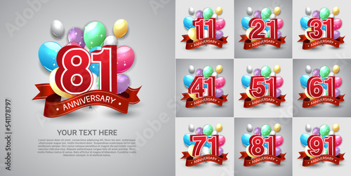 set of anniversary with colorful color balloons can be use for celebration event