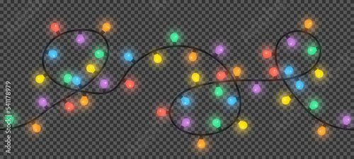 Christmas lights on transparent background