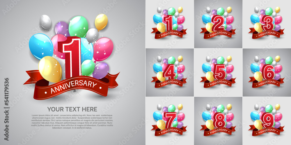 set of anniversary with colorful color balloons can be use for celebration event