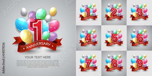 set of anniversary with colorful color balloons can be use for celebration event