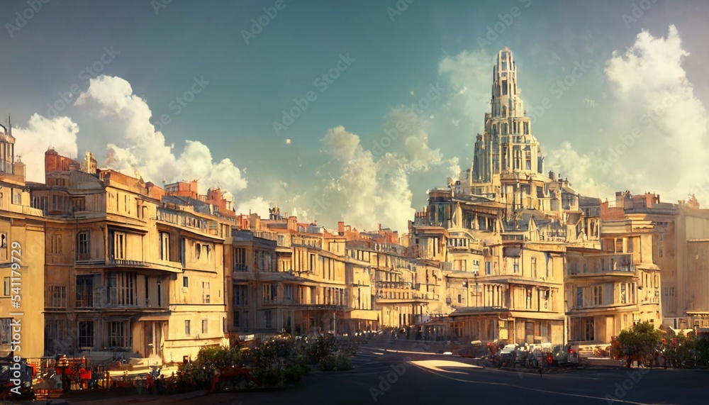 Naklejka premium イラスト 絵画 城 ファンタジー 天空 スチームパンク