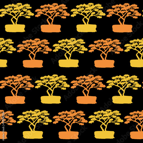 Saxaul on dark background, decorative seamless pattern with desert tree for textile and decoration