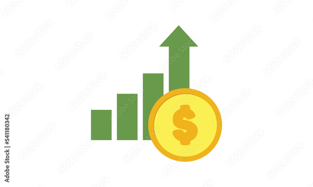 Grow money clipart vector design illustration. Yellow golden coin with finance graph flat icon cartoon style. Use for finance diagram infographic, investment, finance, wealth, budget concept Grow money clipart vector design illustration. Yellow golden coin with finance graph flat icon cartoon style. Use for finance diagram infographic, investment, finance, wealth, budget concept