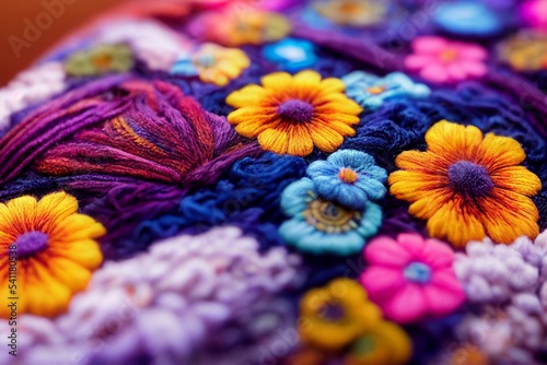 Midjourney abstract render of colorful woolen flowers
