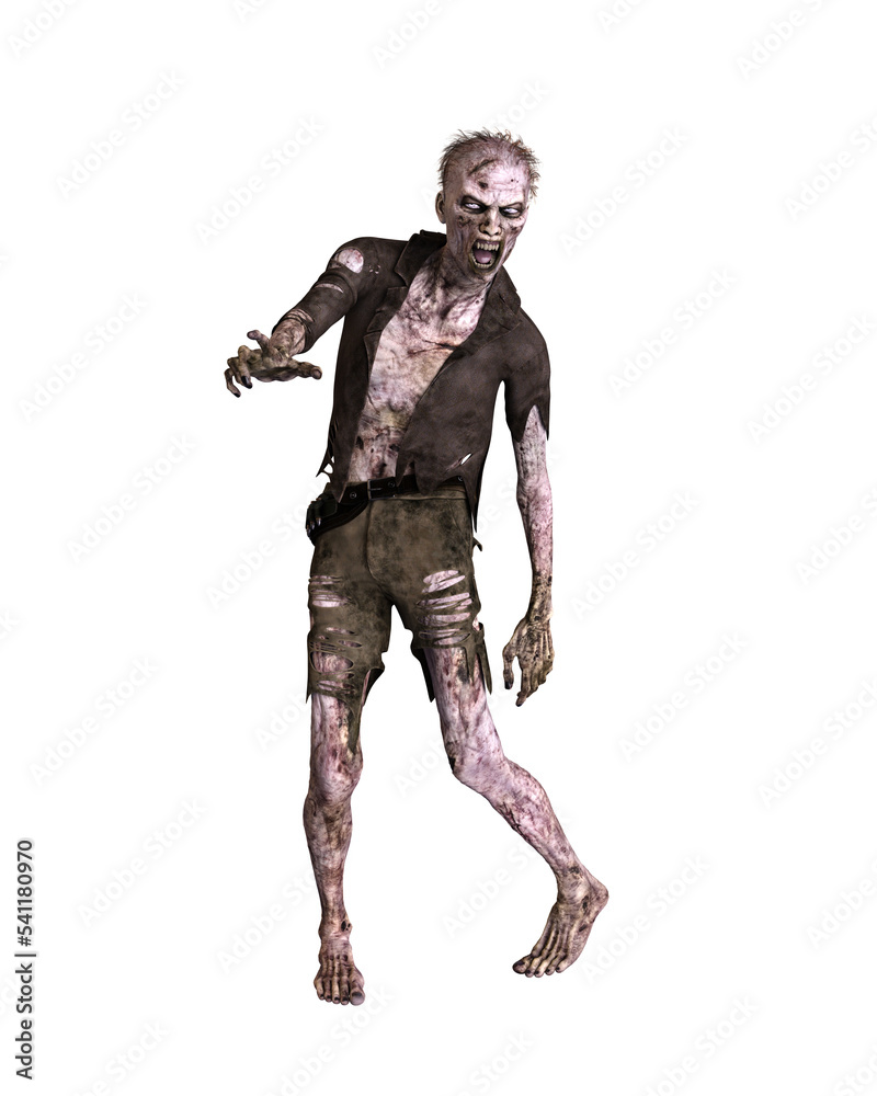 Zombie man lurching forwards.. 3d illustration isolated on transparent background. Zombie man lurching forwards.. 3d illustration isolated on transparent background.