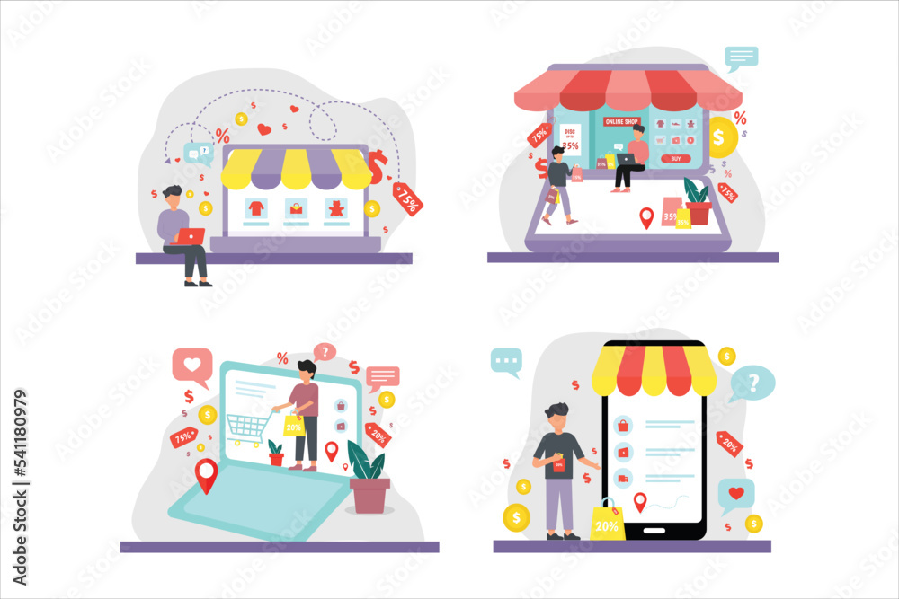 Online Shopping Flat Bundle Illustration