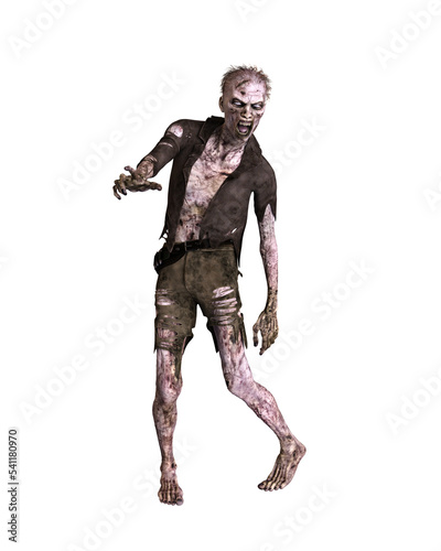 Zombie man lurching forwards.. 3d illustration isolated on transparent background.
