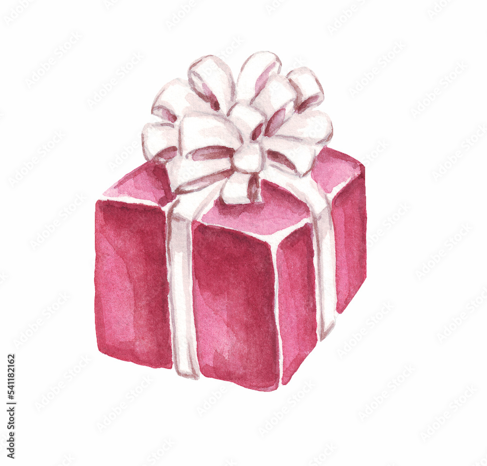 Obraz premium Gift box Watercolor clipart. Hand-painted illustration