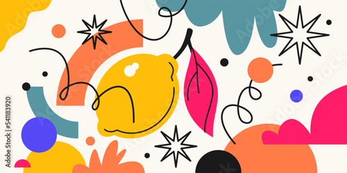 Vector graphics in a minimalistic fashionable style with geometric elements.. Illustration of a lemon.