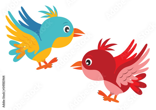 Canvas Print Vector Illustration of two different colored flying birds