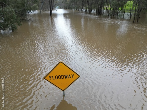 Flooding Axedale village, Campaspe River burst its banks near Bendigo after heavy spring rain 2022 photo