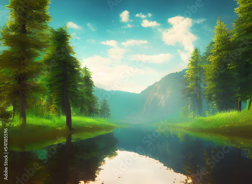 Rural Green Pond Beautiful Lake Landscape Trees Mountain Sky Park Clouds Tree Scenery Fall Forest Water Grass Beauty Summer Cloud Mountains Reflection Nature River Autumn