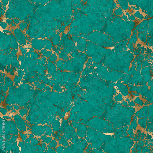 Seamless pattern with Teal and Gold Marble texture