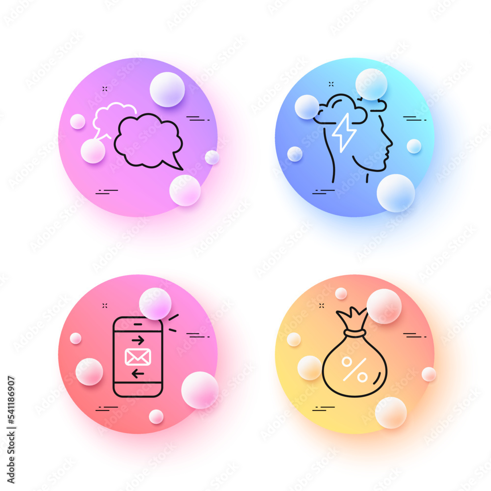 Mindfulness stress, Loan and Messenger minimal line icons. 3d spheres or balls buttons. Mail icons. For web, application, printing. Cloud storm, Money bag, Speech bubble. Vector Mindfulness stress, Loan and Messenger minimal line icons. 3d spheres or balls buttons. Mail icons. For web, application, printing. Cloud storm, Money bag, Speech bubble. Vector
