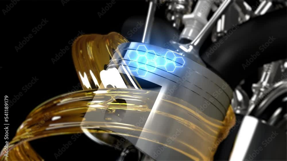 3D illustration of engine and lubricant with a certificate to protect ...