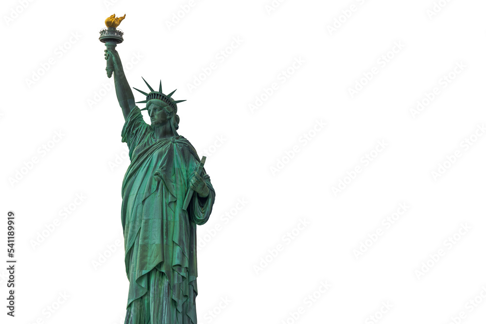 Fototapeta premium Close-up view of Statue of Liberty on Liberty Island in New York isolation on white background. USA.