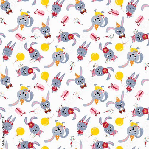 Seamless pattern with cute rabbits. Design for fabric, textile, wallpaper, packaging.	
