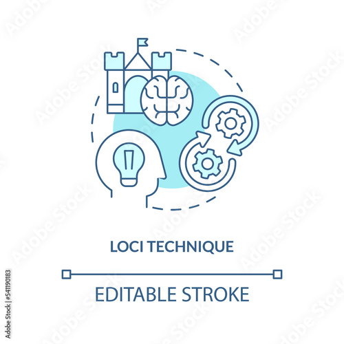Loci memory technique concept turquoise icon. Mind palace method. Visual memory abstract idea thin line illustration. Isolated outline drawing. Editable stroke. Arial, Myriad Pro-Bold fonts used