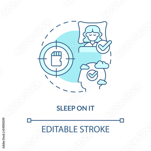 Sleep with new information concept turquoise icon. Improve memorization tip abstract idea thin line illustration. Isolated outline drawing. Editable stroke. Arial, Myriad Pro-Bold fonts used