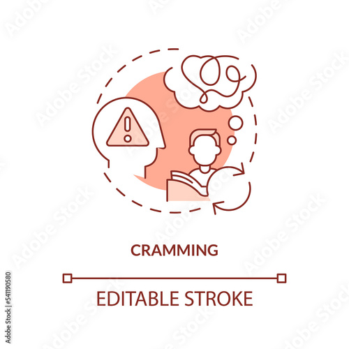 Cramming concept terracotta icon. Ineffective learning. Overload mind abstract idea thin line illustration. Isolated outline drawing. Editable stroke. Arial, Myriad Pro-Bold fonts used