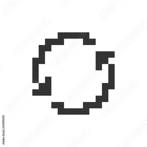 Synchronization pixelated ui icon. Rotating arrows. Sync process. Docking with device. Editable 8bit graphic element. Outline isolated vector user interface image for web, mobile app. Retro style
