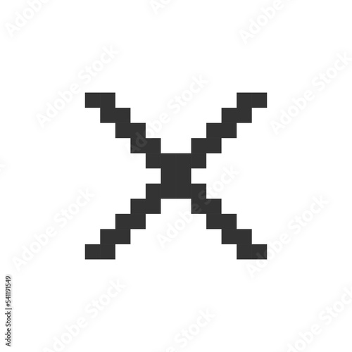 Cross mark pixelated ui icon. Delete action. Cancel button. Close window. Multiplication. Editable 8bit graphic element. Outline isolated vector user interface image for web, mobile app. Retro style