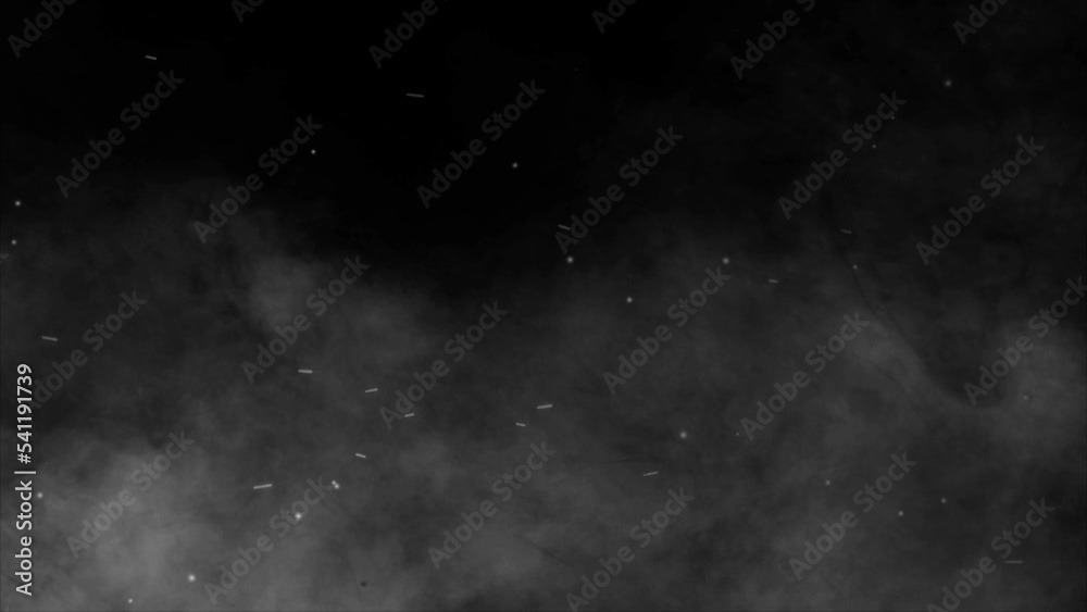 steam, snow cold wind on black background. White smoke blowing on black background.