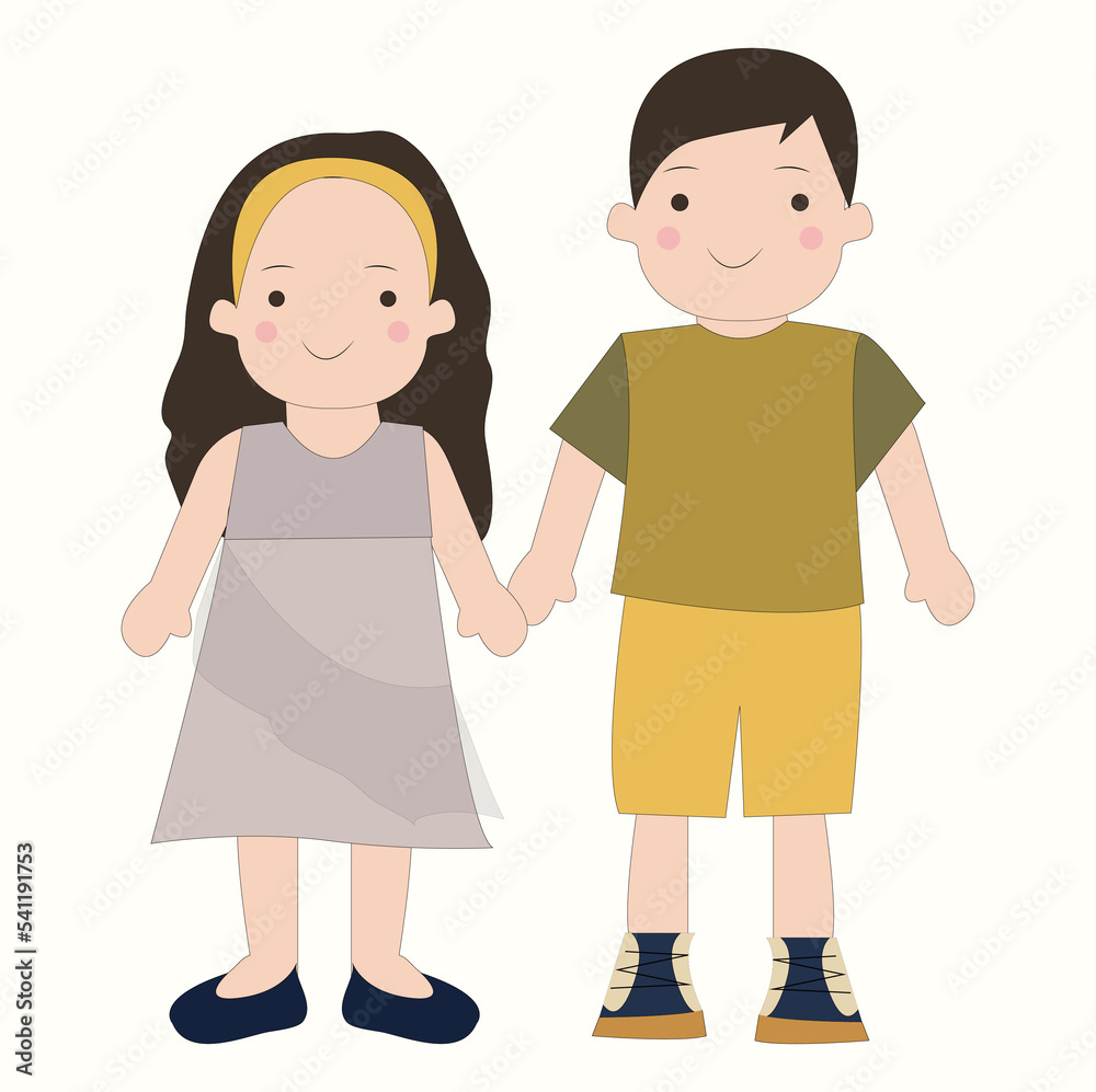 two children boy and girl holding hands cute illustration two children boy and girl holding hands cute illustration
