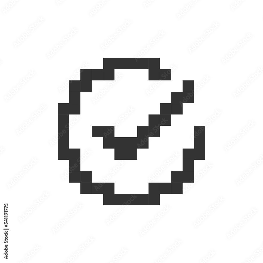 Accept button pixelated ui icon. Approve changes. Toolbar control. Single click. Menu. Editable 8bit graphic element. Outline isolated vector user interface image for web, mobile app. Retro style Accept button pixelated ui icon. Approve changes. Toolbar control. Single click. Menu. Editable 8bit graphic element. Outline isolated vector user interface image for web, mobile app. Retro style