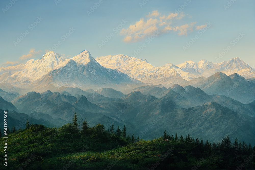 A beautiful illustration of mountain landscape