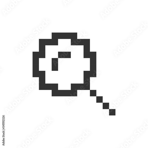 Magnifying glass pixelated ui icon. Enlarging screen. Search tool. Zoom in text. Editable 8bit graphic element. Outline isolated vector user interface image for web, mobile app. Retro style