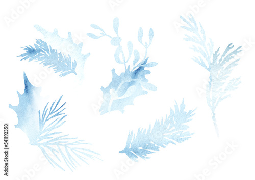 Winter mood elements set. Hand   drawn watercolor illustration isolated on white background