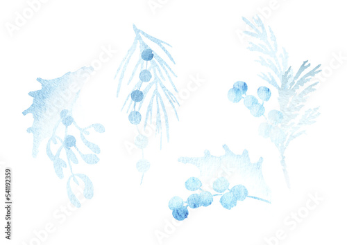 Winter mood elements set. Hand  drawn watercolor illustration isolated on white background