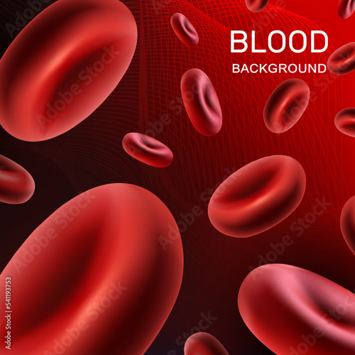 Blood with red erythrocytes flows through the veins and vessels of a person. Donor Day, anemia awareness..Red background. Vector.