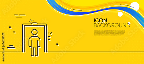 Lift line icon. Abstract yellow background. Elevator sign. Transportation between floors symbol. Minimal elevator line icon. Wave banner concept. Vector