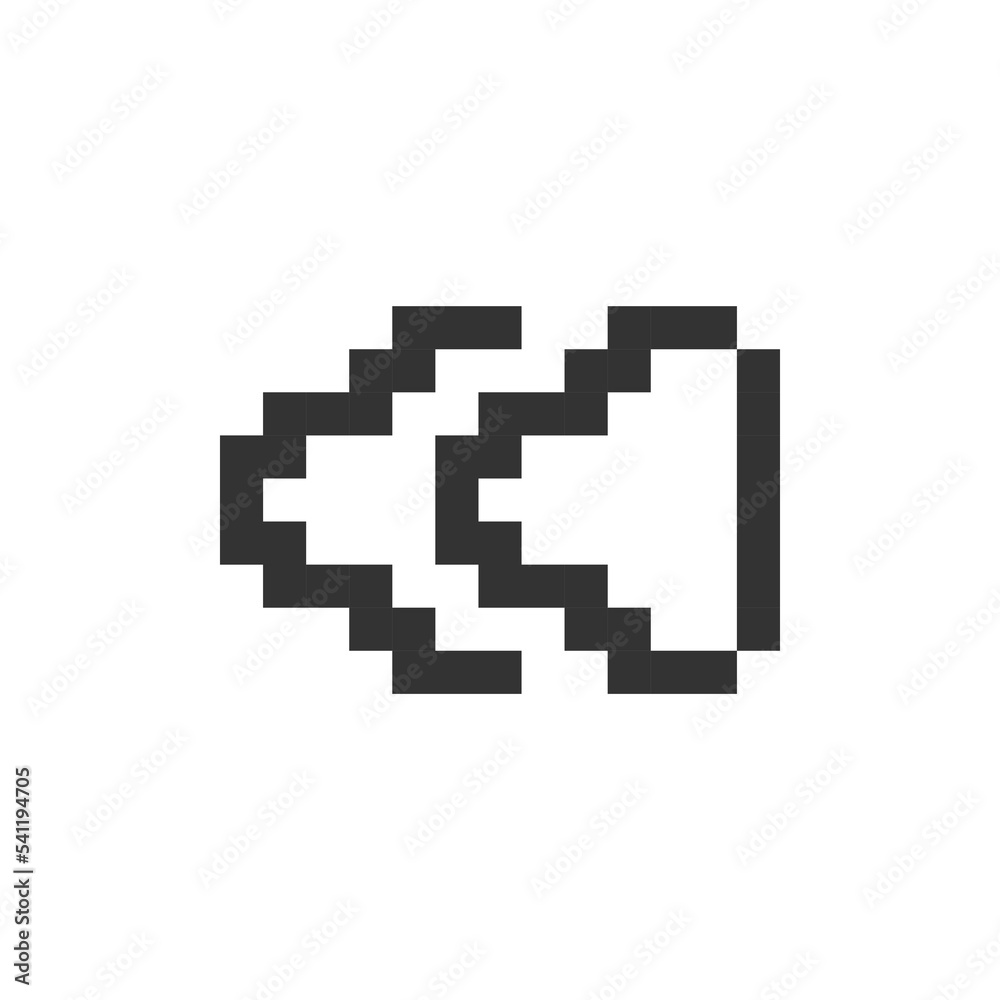 Fast reverse button pixelated ui icon. Music player bar. Playing multimedia file. Rewind. Editable 8bit graphic element. Outline isolated vector user interface image for web, mobile app. Retro style Fast reverse button pixelated ui icon. Music player bar. Playing multimedia file. Rewind. Editable 8bit graphic element. Outline isolated vector user interface image for web, mobile app. Retro style
