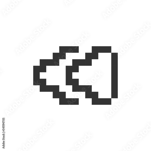 Fast reverse button pixelated ui icon. Music player bar. Playing multimedia file. Rewind. Editable 8bit graphic element. Outline isolated vector user interface image for web, mobile app. Retro style