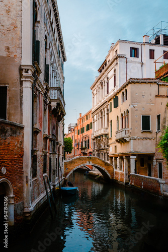 Glimpse with characteristic bridge in the historic center of the lagoon city of Venice