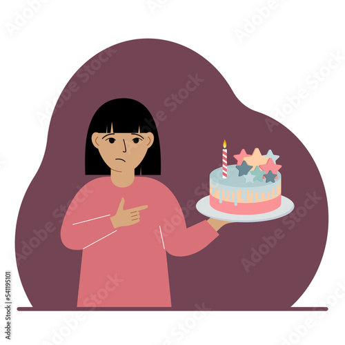 A little girl celebrates a birthday or some event. A little girl with a birthday cake with a candle.
