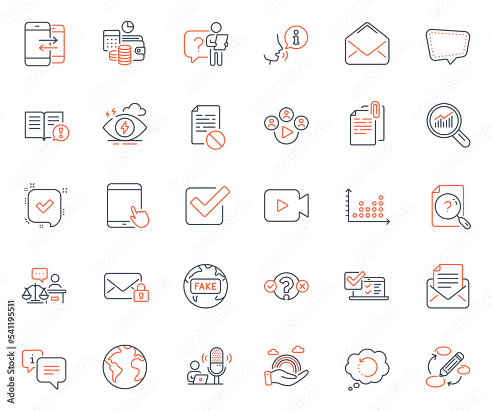 Education icons set. Included icon as Facts, Lgbt and Video conference web elements. Online survey, Stress, Fake news icons. Court judge, Secure mail, Document attachment web signs. Vector Education icons set. Included icon as Facts, Lgbt and Video conference web elements. Online survey, Stress, Fake news icons. Court judge, Secure mail, Document attachment web signs. Vector