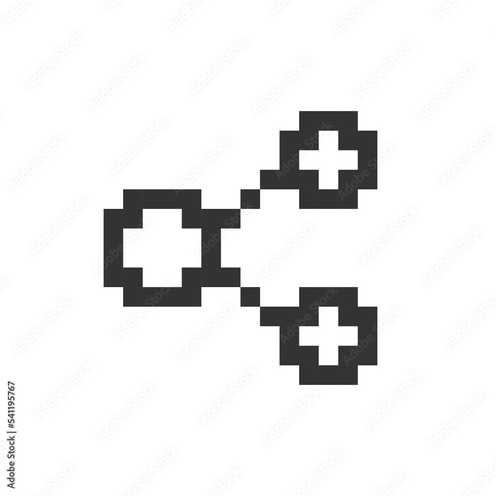 Sharing button with dots pixelated ui icon. Social media. Reaction on blog posts. Editable 8bit graphic element. Outline isolated vector user interface image for web, mobile app. Retro style Sharing button with dots pixelated ui icon. Social media. Reaction on blog posts. Editable 8bit graphic element. Outline isolated vector user interface image for web, mobile app. Retro style