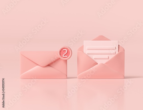 Set of realistic open and closed cream envelopes. Envelope, sheet, invitation, message, letter, document on cream background. 3 D Render frame illustration.